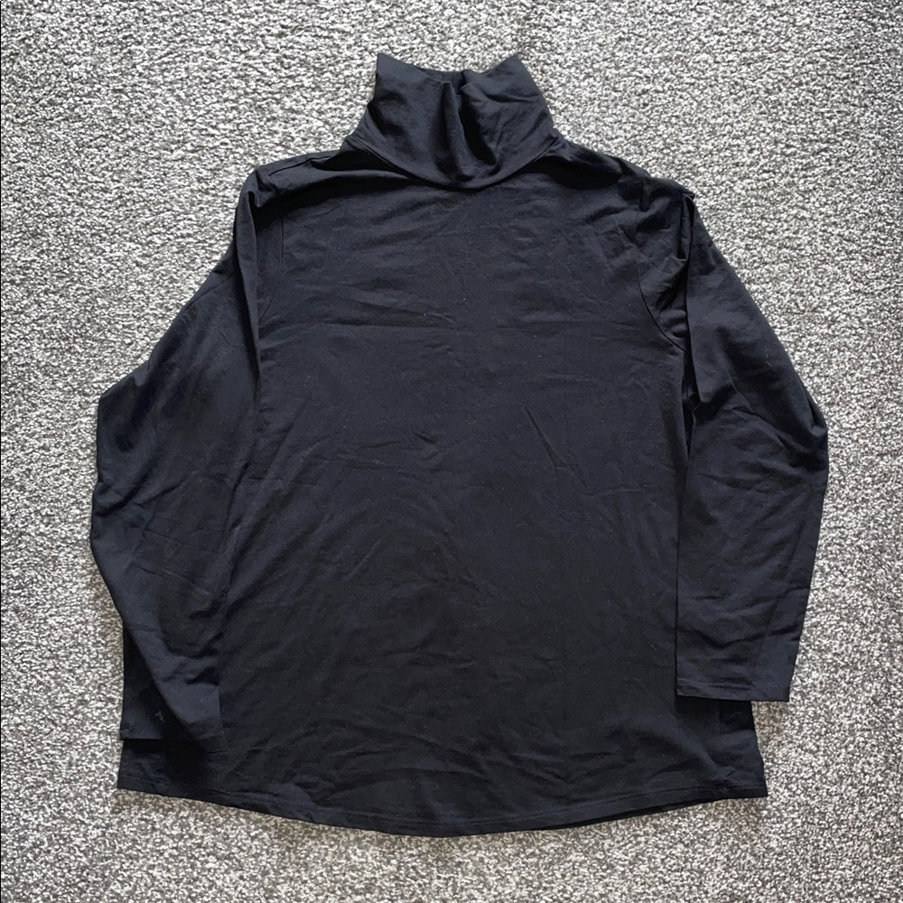 J. Jill ShirtTail Turtleneck Long Sleeve Top Luxe Supima Cotton Black Size Large